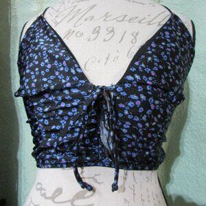 Out From Under Girl Crush Urban Outfitters Nylon Floral V Neck Cropped Strappy L